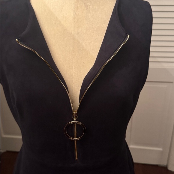 Calvin Klein faux suede navy sheath dress with gold front zipper Size M - Picture 3 of 3